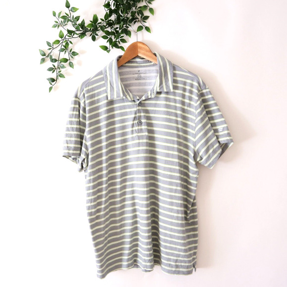 Fabletics Men's Gray & Green Striped Polo Shirt Size Large - Picture 1 of 4